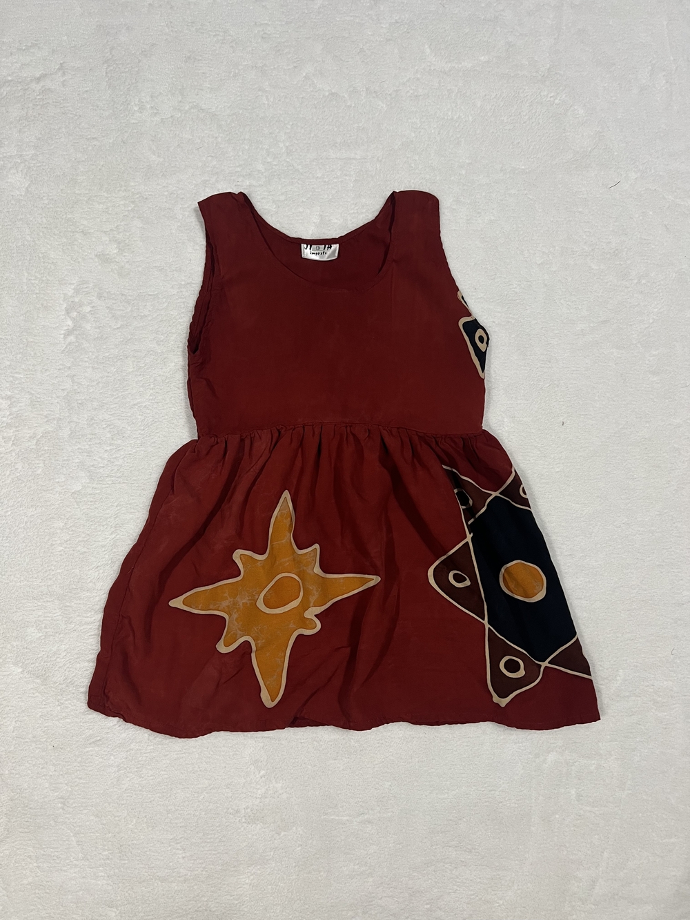 Jin-Ja Women's Red Midi Dress with Abstract Sun Motif